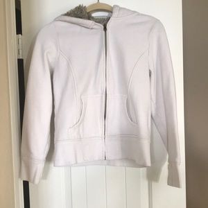 White jacket with fur hood